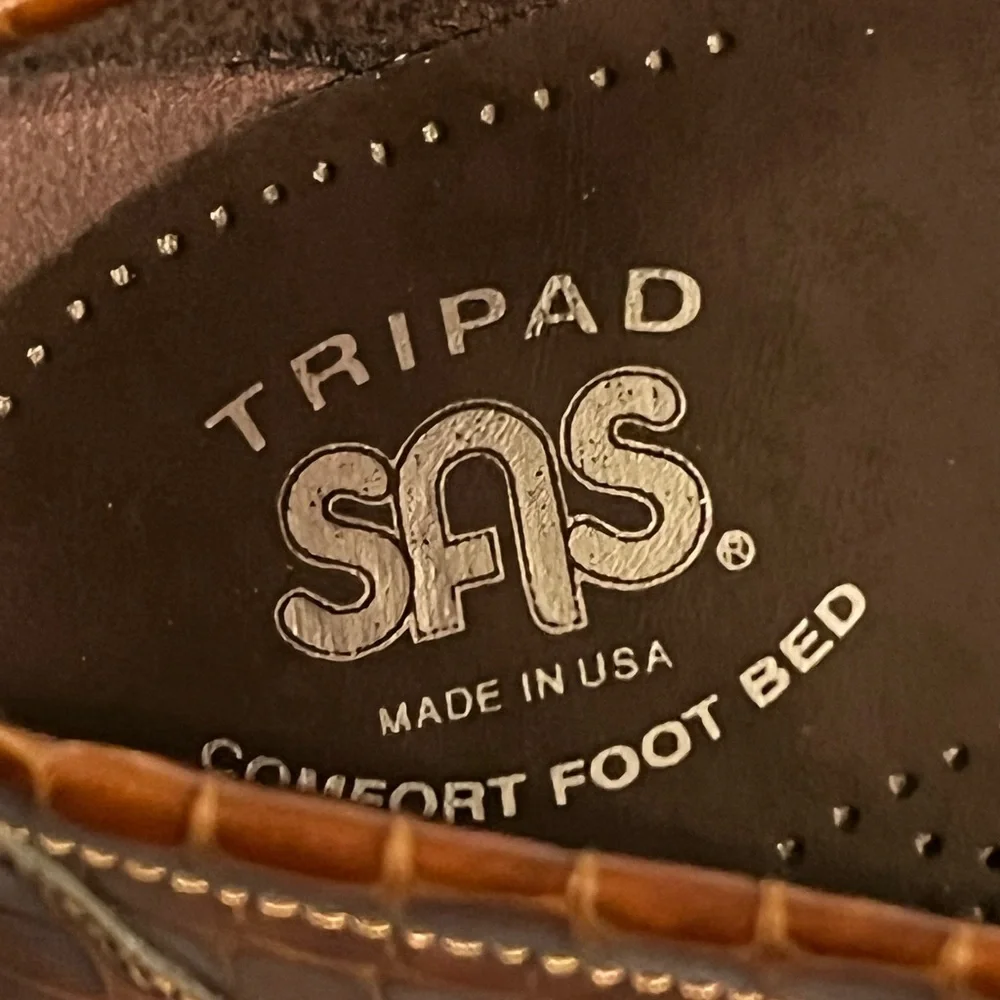 SAS Brown Crocodile Texture Loafers - Picture 6 of 12